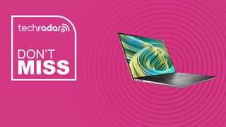 The Dell XPS 15 on a pink background with text saying Don&#039;t Miss next to it.