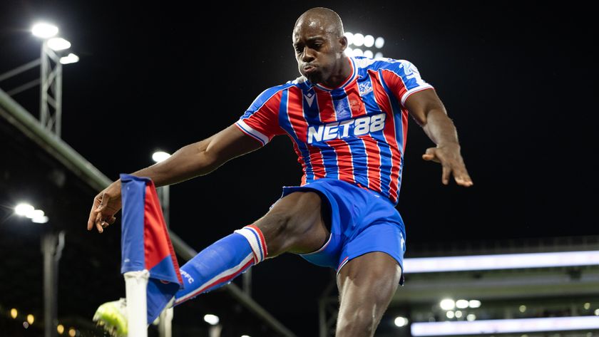 Jean-Phillippe Mateta of Crystal Palace celebrates scoring the opening goal during the UEFA Conference League Play-off Round First Leg between Crystal Palace and Fredrikstad at Selhurst Park on August 21, 2025 in London, England. 