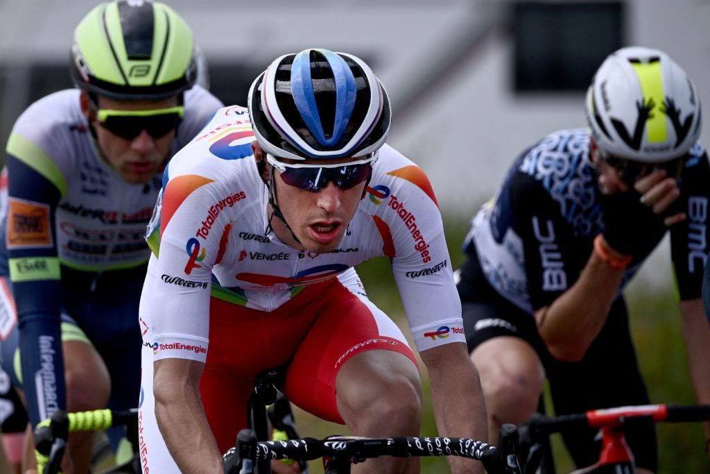 Team Total Energies Jeremy Cabot of France rides in the breakaway during the 2nd stage of the 108th edition of the Tour de France cycling race 183 km between PerrosGuirrec and Mur de Bretagne Guerledan on June 27 2021 Photo by AnneChristine POUJOULAT AFP Photo by ANNECHRISTINE POUJOULATAFP via Getty Images