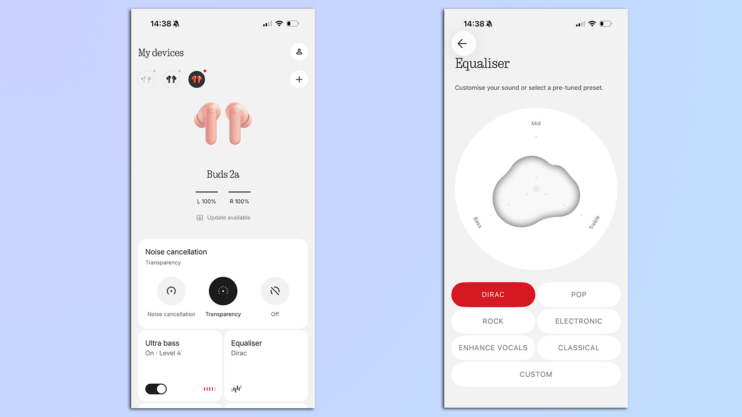 Screenshots from the Nothing X app showing the connection with the CMF Buds 2A