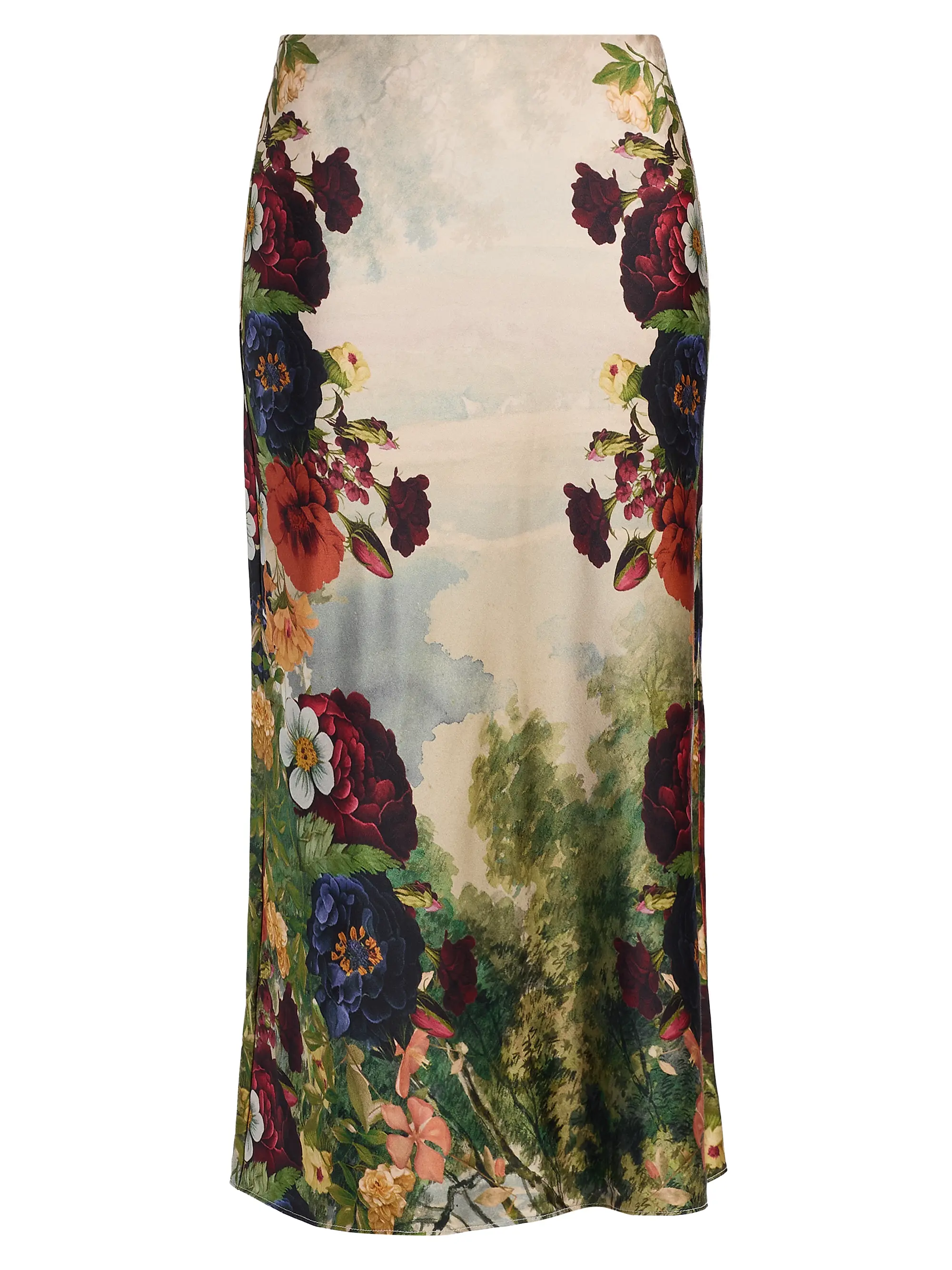 Maeve Floral Satin Midi-Skirt