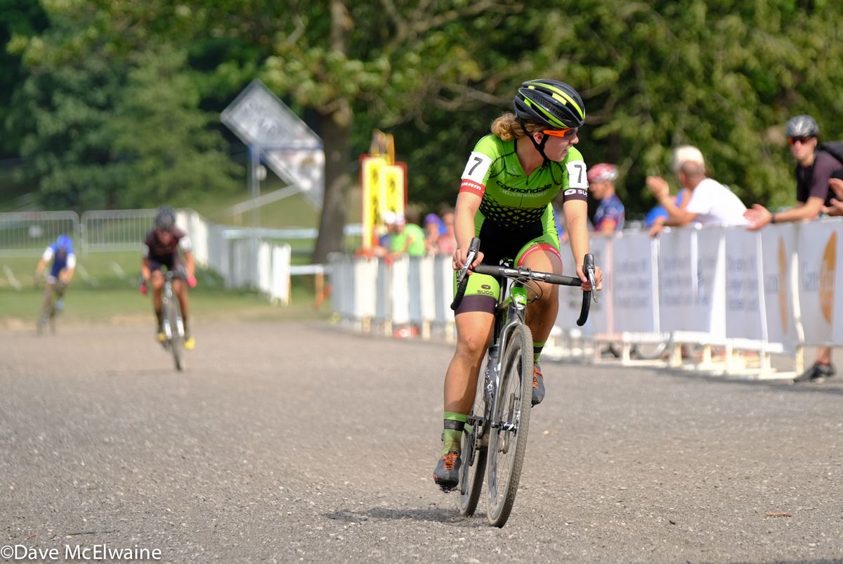 Emma White (Cannondale) finishing in second place due to a major last lap effort.