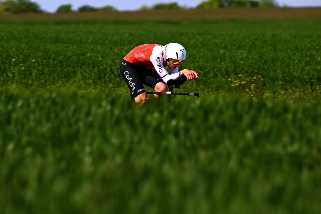 ST QUENTIN FRANCE MAY 18 Benjamin Thomas of France and Team Cofidis sprints during the 67th 4 Jours de Dunkerque Grand Prix des Hauts de France 2023 Stage 3 a 159km Individual time trial in SaintQuentin on May 18 2023 in St Quentin France Photo by Luc ClaessenGetty Images
