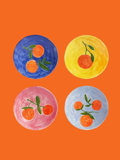 &Klevering Orange Full Color Plate, Set of Four