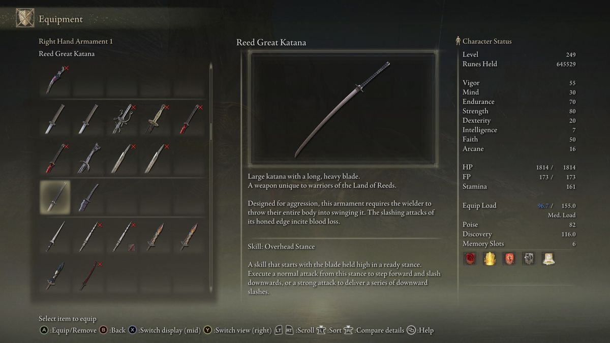 Elden Ring Tarnished Edition - Reed Katana in menu