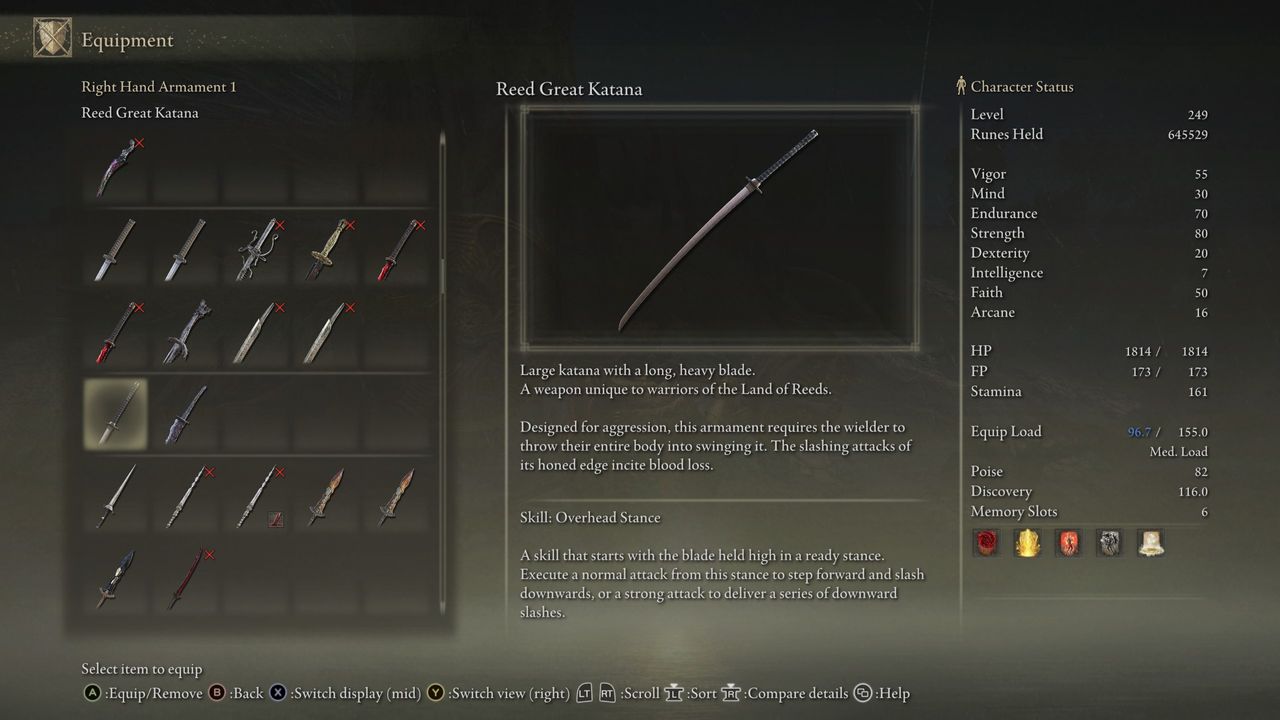 Elden Ring Tarnished Edition - Reed Katana in menu