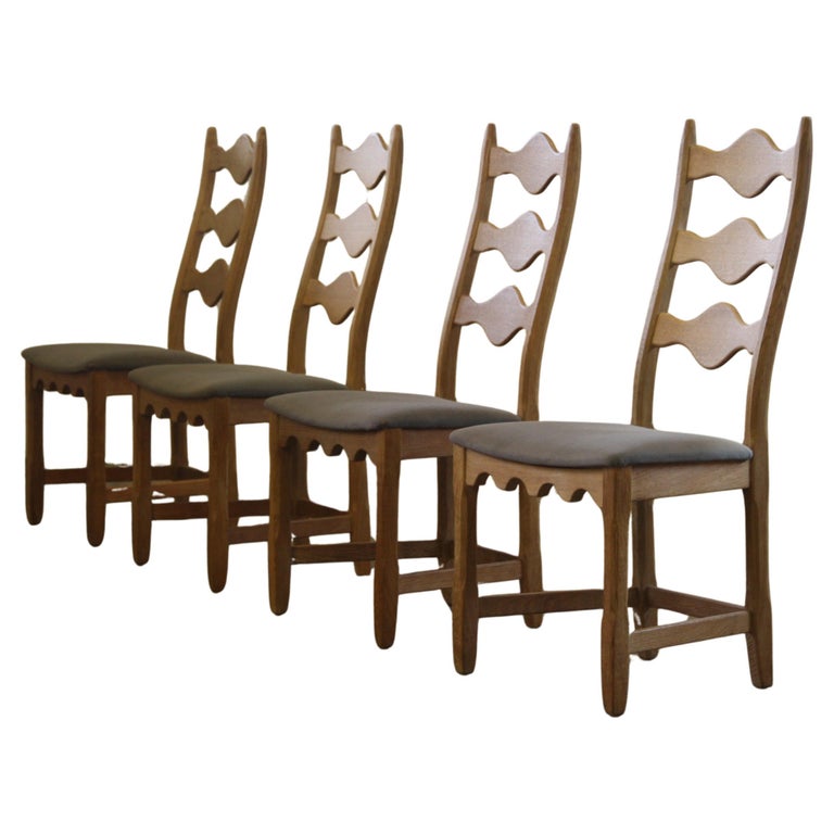 Highback / Ladderback Oak Chairs Style of Henning Kj&amp;aelig;rnulf, 1960s, Set of 4