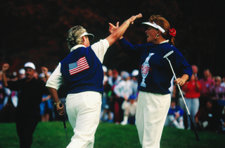 Brandie Burton and Dottie Pepper celebrate at the Solheim Cup