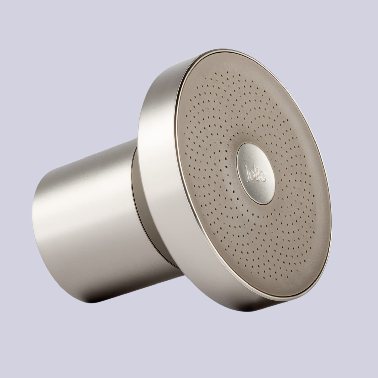 A brushed steel showerhead