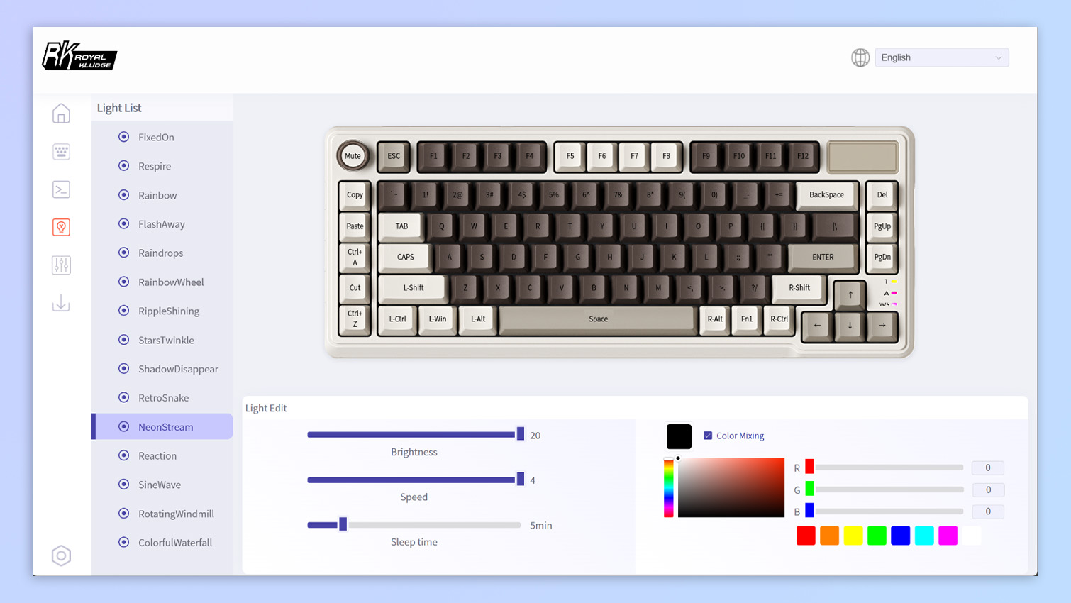 Royal Kludge software screenshot