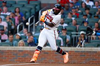 ATLANTA, GEORGIA - AUGUST 25: Michael Harris II #23 of the Atlanta Braves hits an RBI single during the first inning against the Los Angeles Dodgers at Truist Park on August 25, 2026 in Atlanta, Georgia. (Photo by Todd Kirkland/Getty Images) *** Local Caption *** Michael Harris II
