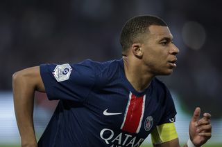 Kylian Mbappe celebrates after scoring for Paris Saint-Germain against Toulouse in May 2024.