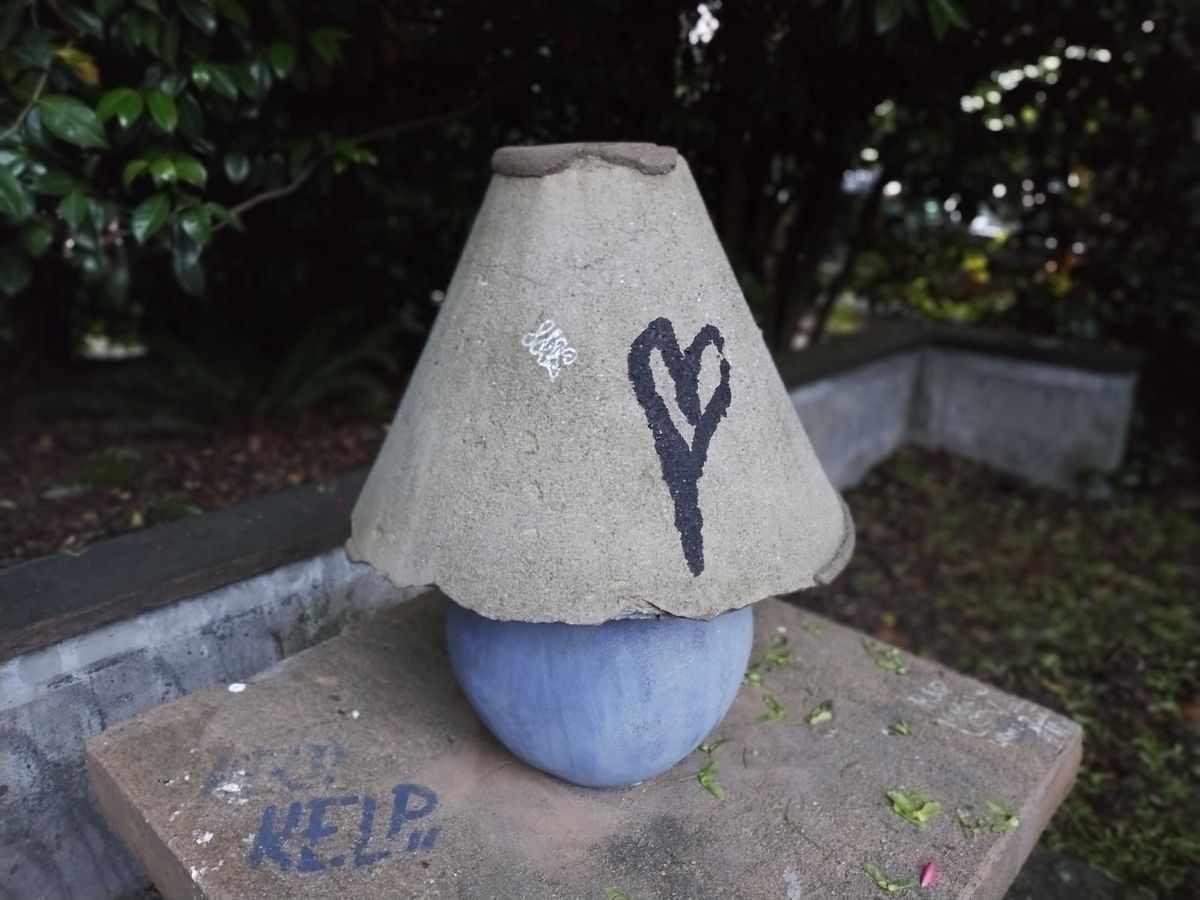 Portrait shot of a stone lamp