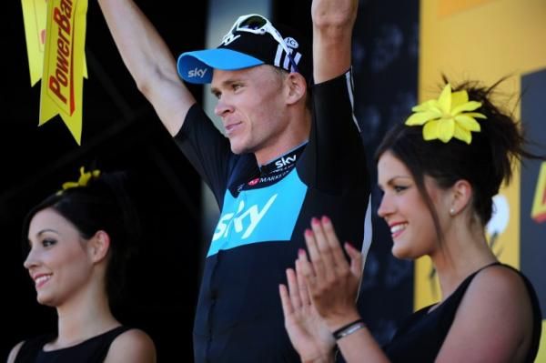Chris Froome (Team Sky) on the podium after winning stage 7 in the Tour de France
