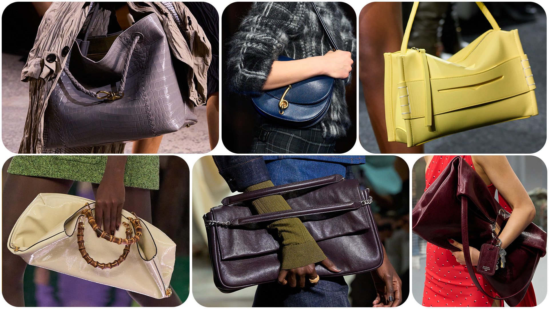 Collage of different handbag color trends