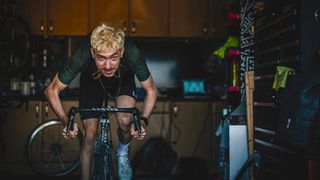 Cyclist rides Canyon bike indoors