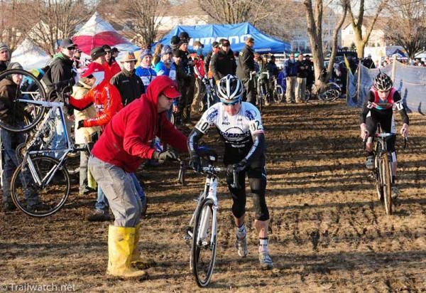 Jon Page (Planet Bike) making a bike change