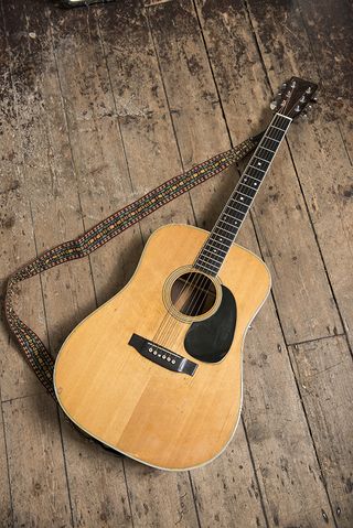 Description : A vintage 1968 Martin D-35 acoustic guitar owned by Irish blues guitarist Rory Gallagher, taken on June 28, 2015.