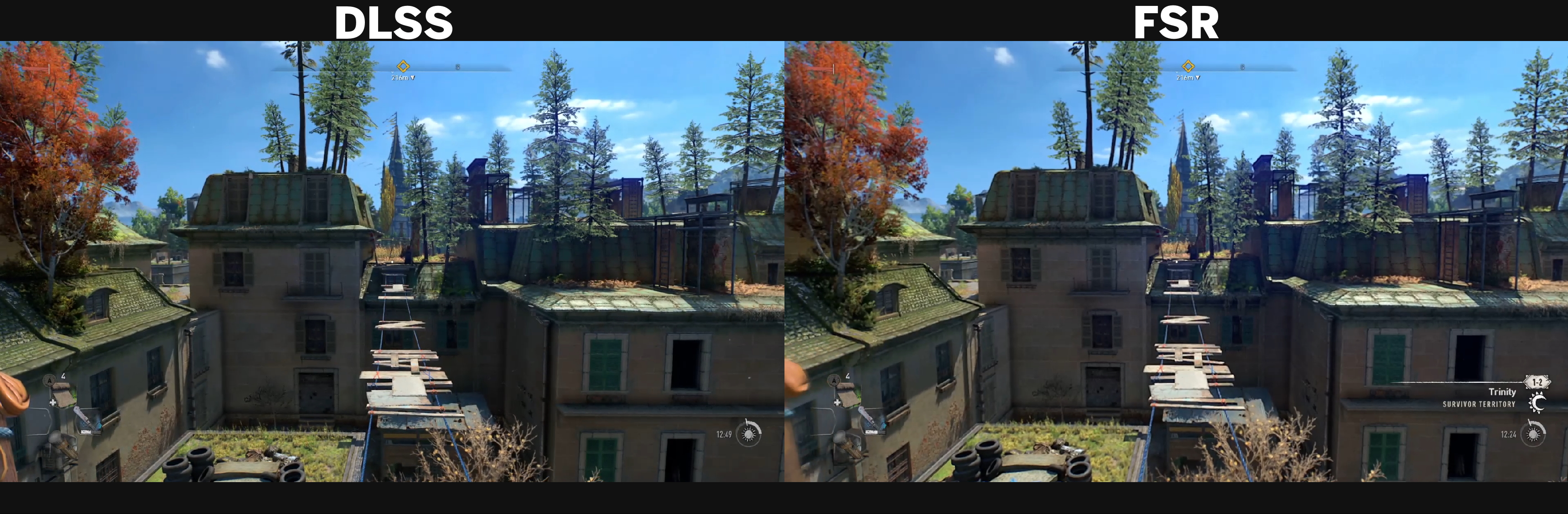 Dying Light 2 image comparisons between FSR and DLSS upscaling