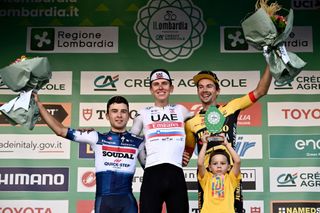 Tadej Pogačar won the 2023 Il Lombardia ahead of Andrea Bagioli and Primož Roglič