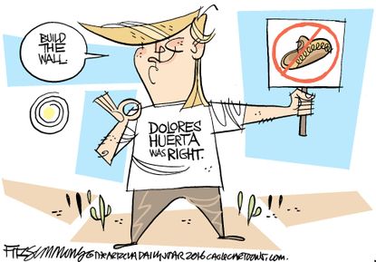 Political cartoon U.S. 2016 election Donald Trump Mexico visit