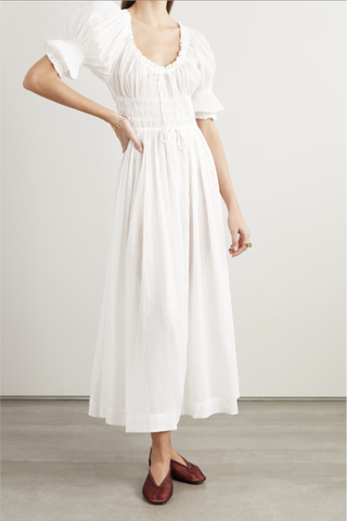Ischia Shirred Organic cotton-Voile Midi dress