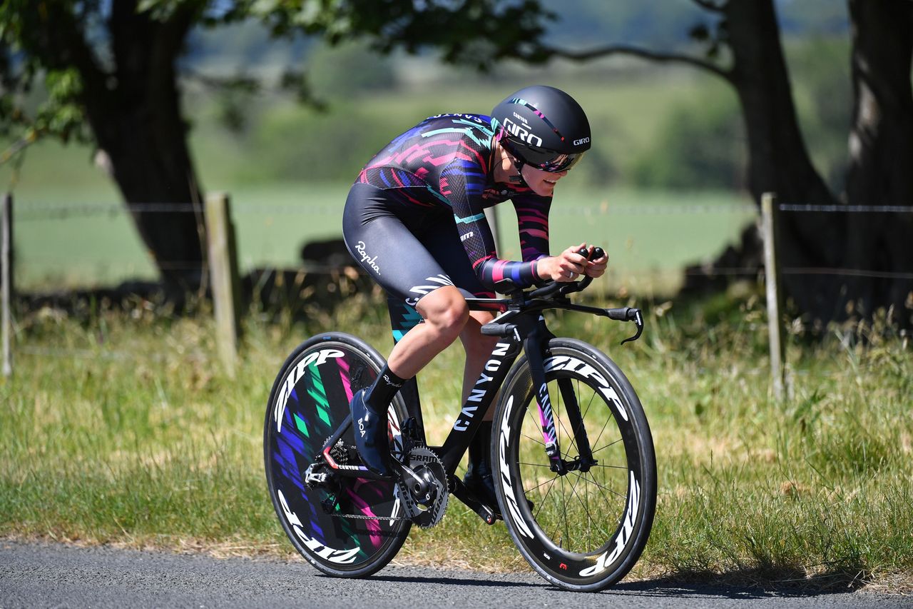 Hannah Barnes rides to victory in the time trial at British national championships