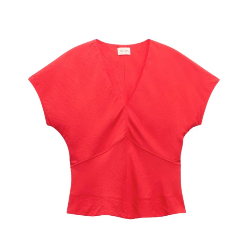 A red v-neck short sleeve top by Hush