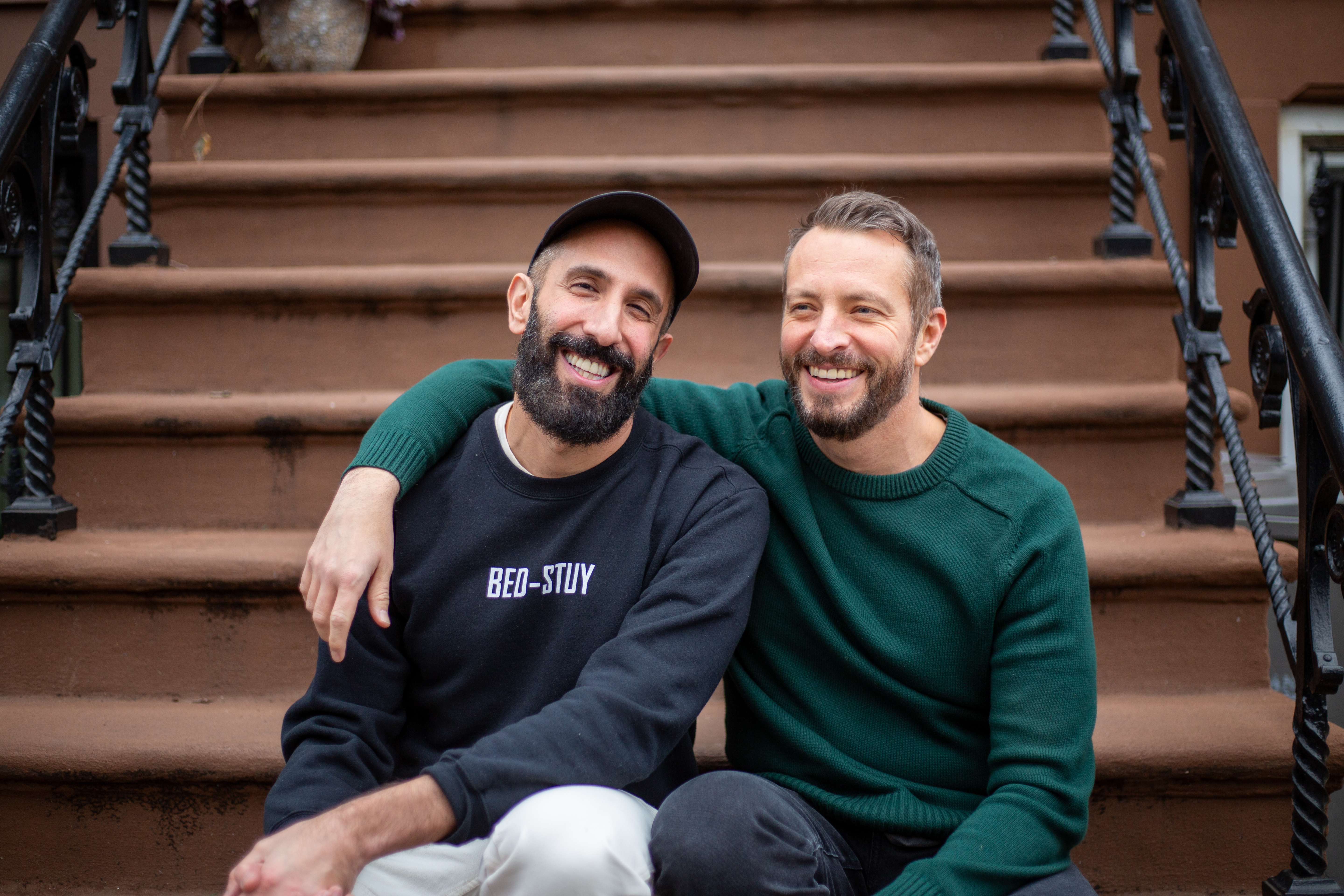 Shot of the Brownstone Boys Jordan Slocum and Barry Bordelon on a brownstone stoop