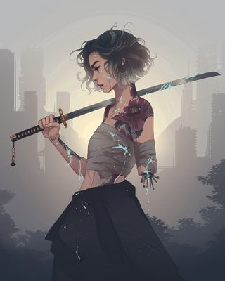 Artists new year resolutions 2024; a female fantasy sword fighter
