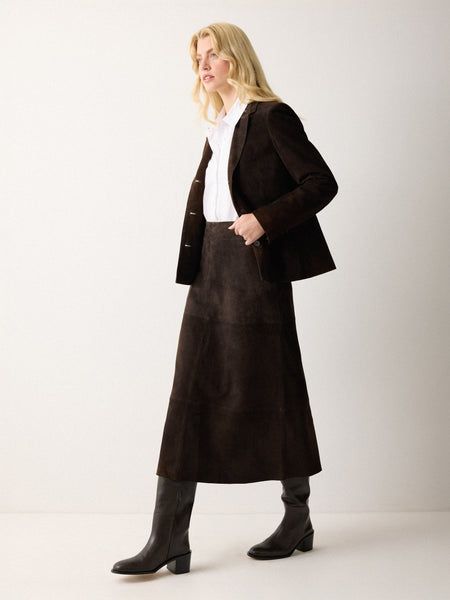 Suede Fluid Midi Skirt | Brown