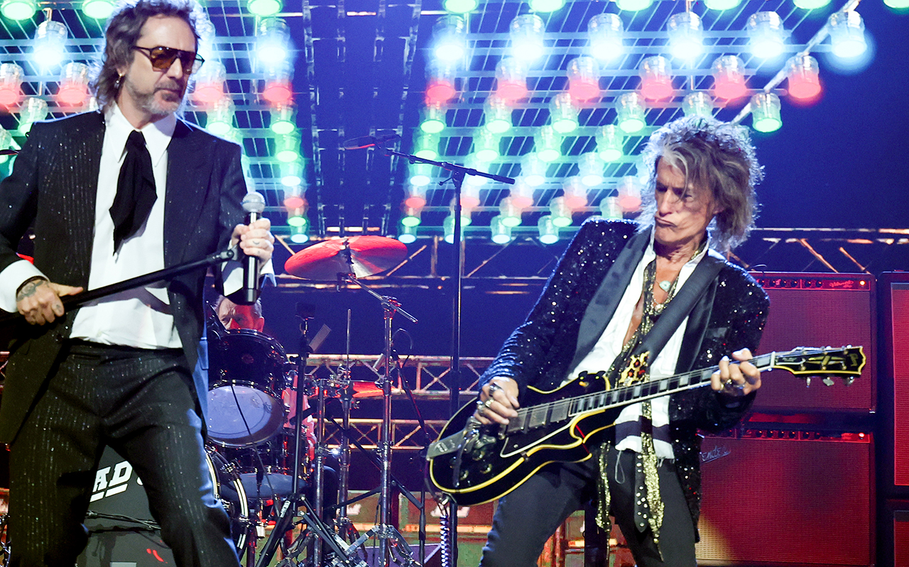 Chris Robinson and Joe Perry perform onstage during the 2025 Rock &amp;amp; Roll Hall of Fame Induction Ceremony at Peacock Theater on November 08, 2025 in Los Angeles, California.