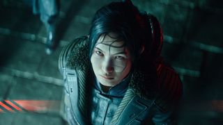 A Japanese woman with wet hair a scar on her left cheek looks to the sky in an image from the announcement trailer for Last Sentinel.