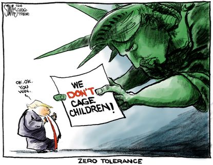 Political cartoon U.S. Trump Statue of Liberty family separation border crisis immigration