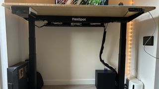 FlexiSpot E7 Pro desk underneath showing cable management