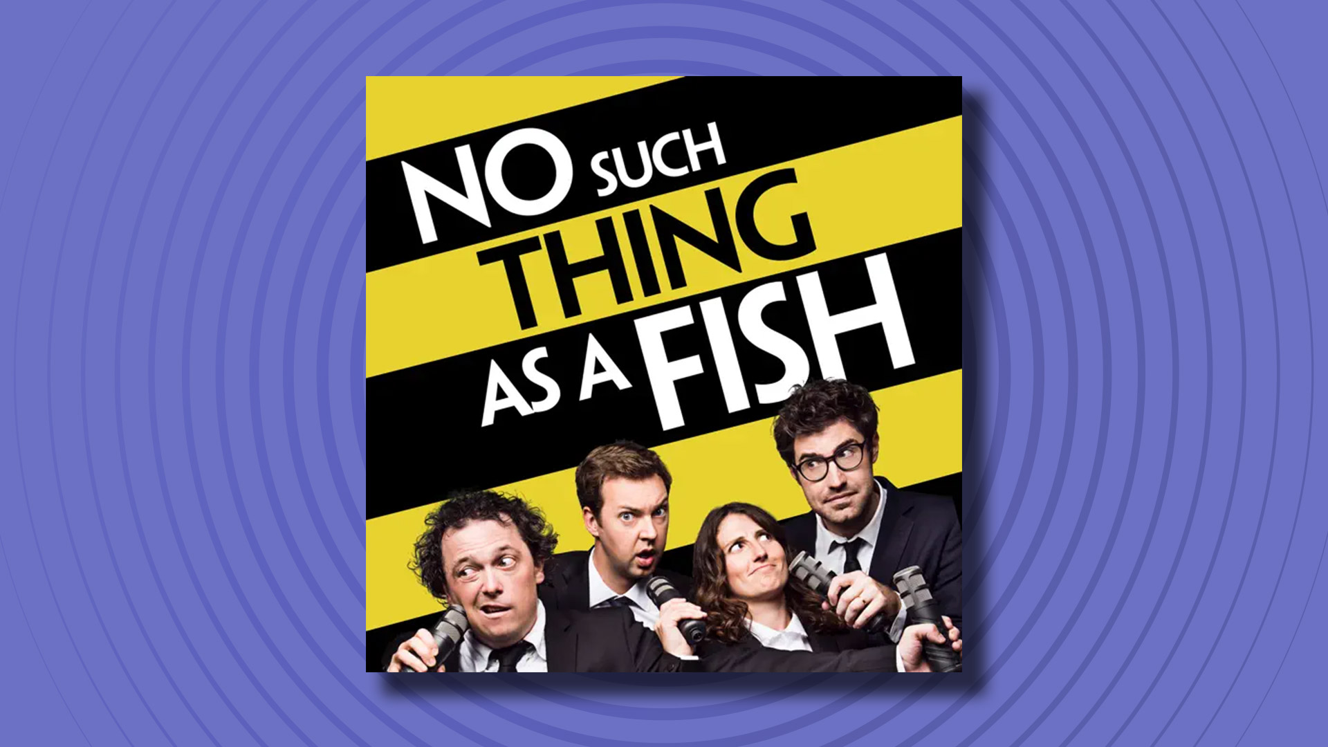 The logo of the No Such Thing as a Fish podcast on a purple background