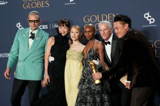 Wicked Cast with their award at the 2025 Golden Globes