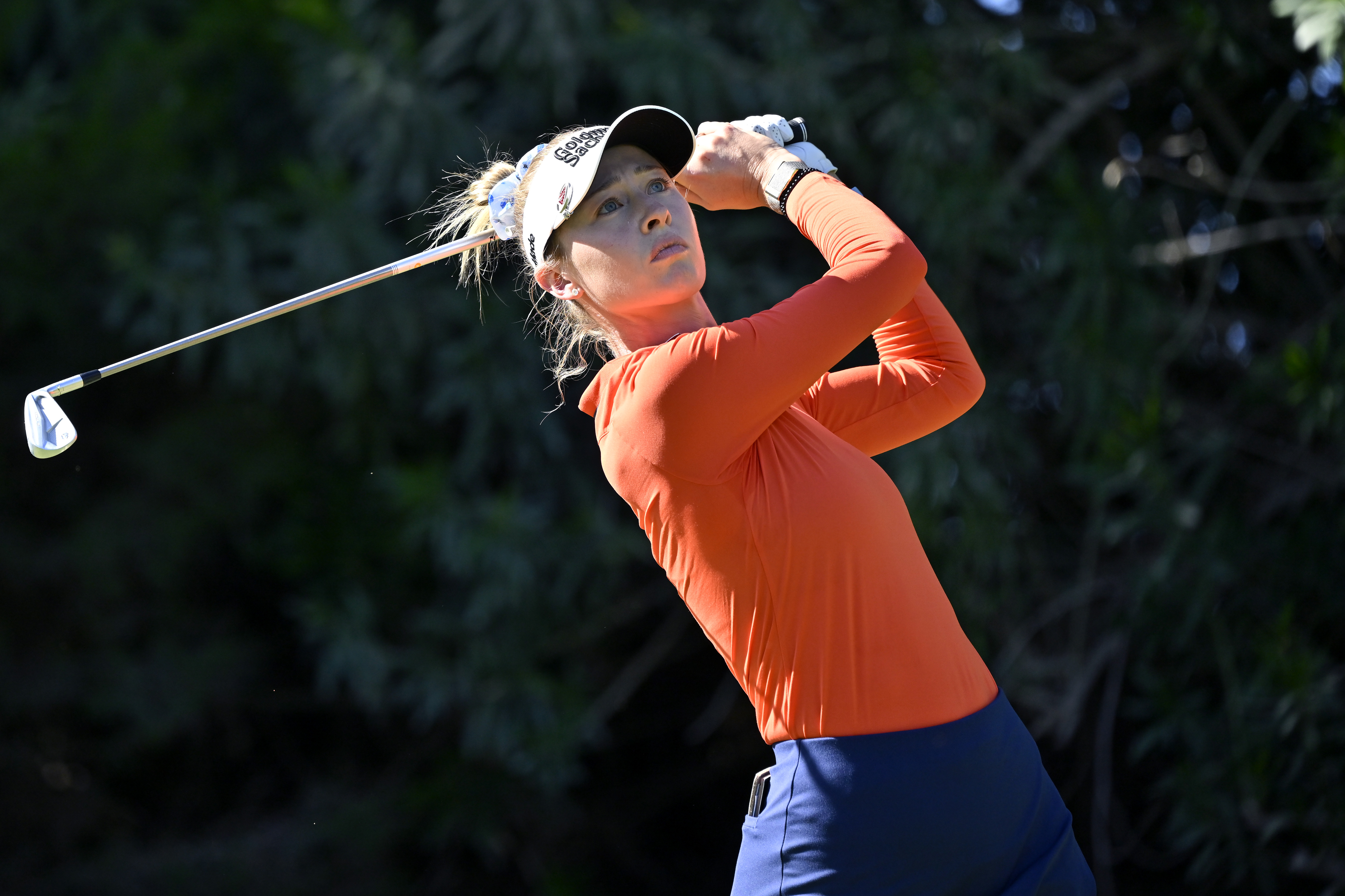 Nelly Korda plays her shot from the 11th tee during the third round of the Aramco Championship