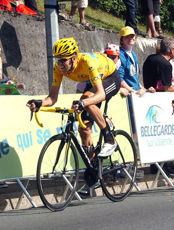 Tour de France leader Bradley Wiggins (Sky) approaches the finish line in Bellegarde-sur-Valserine.
