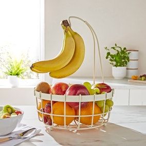 Cream Wire Fruit Basket With Hook