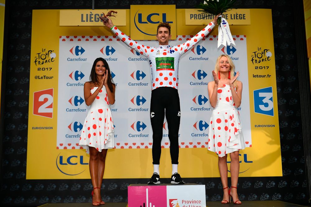 Taylor Phinney in polka dots after stage 2 at the Tour de France