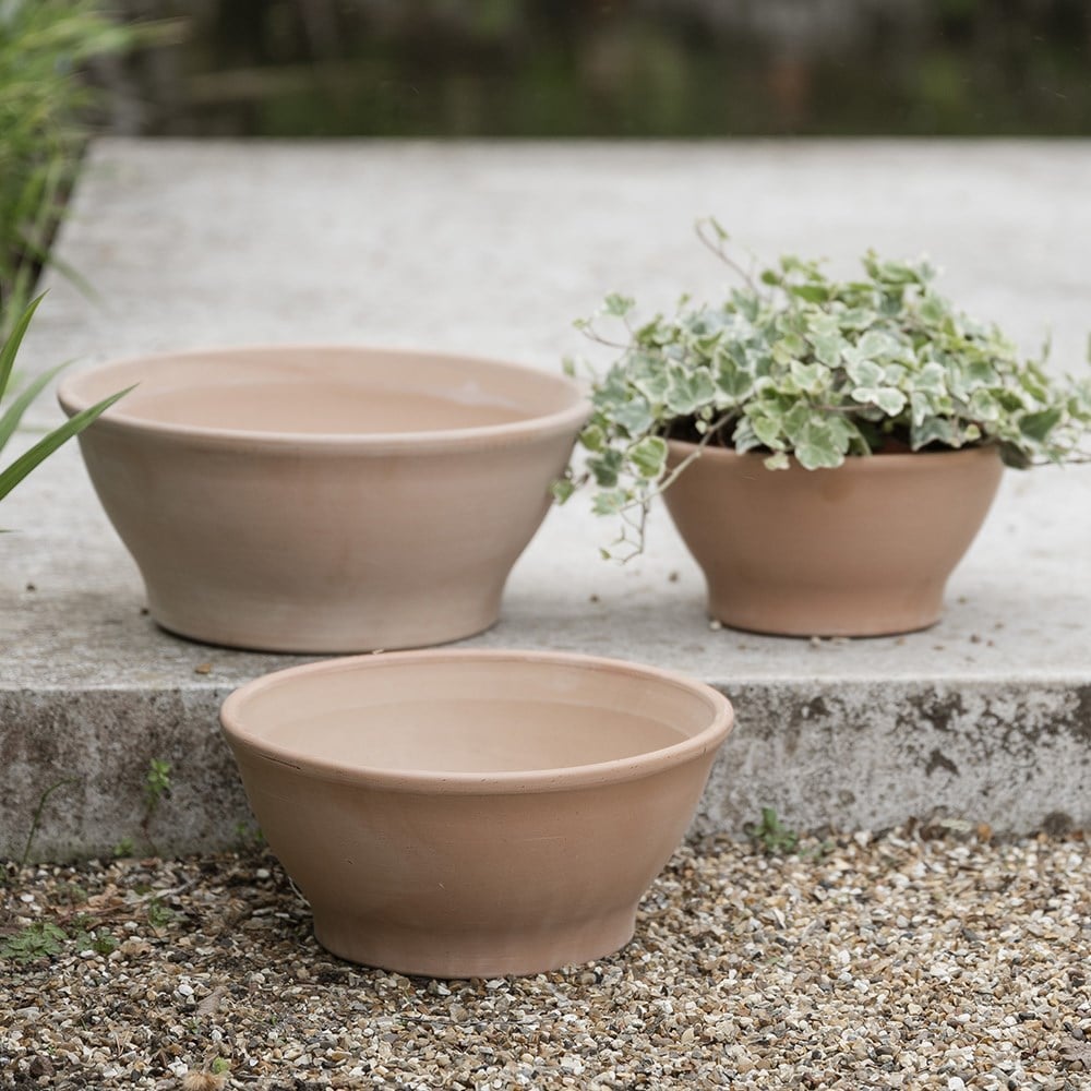 Italian Terracotta Bowl Planter - Whitewash