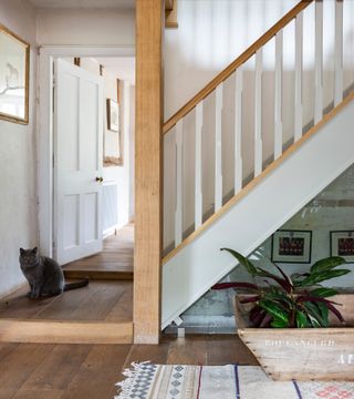 open stairs in renovated farmhouse