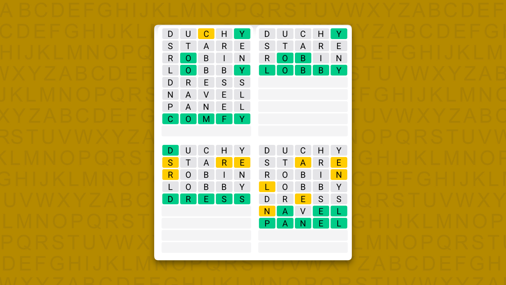 Quordle answers for game 1702 on a yellow background