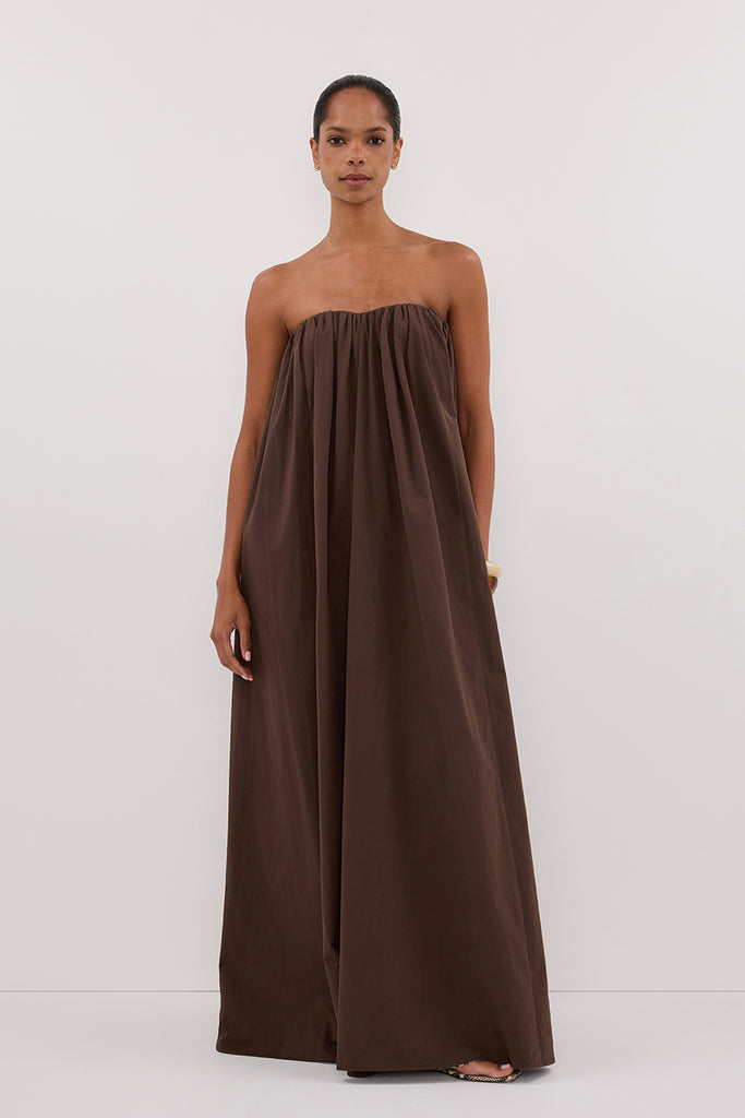 Roisin Bitter Choc Cotton Strapless Maxi Dress