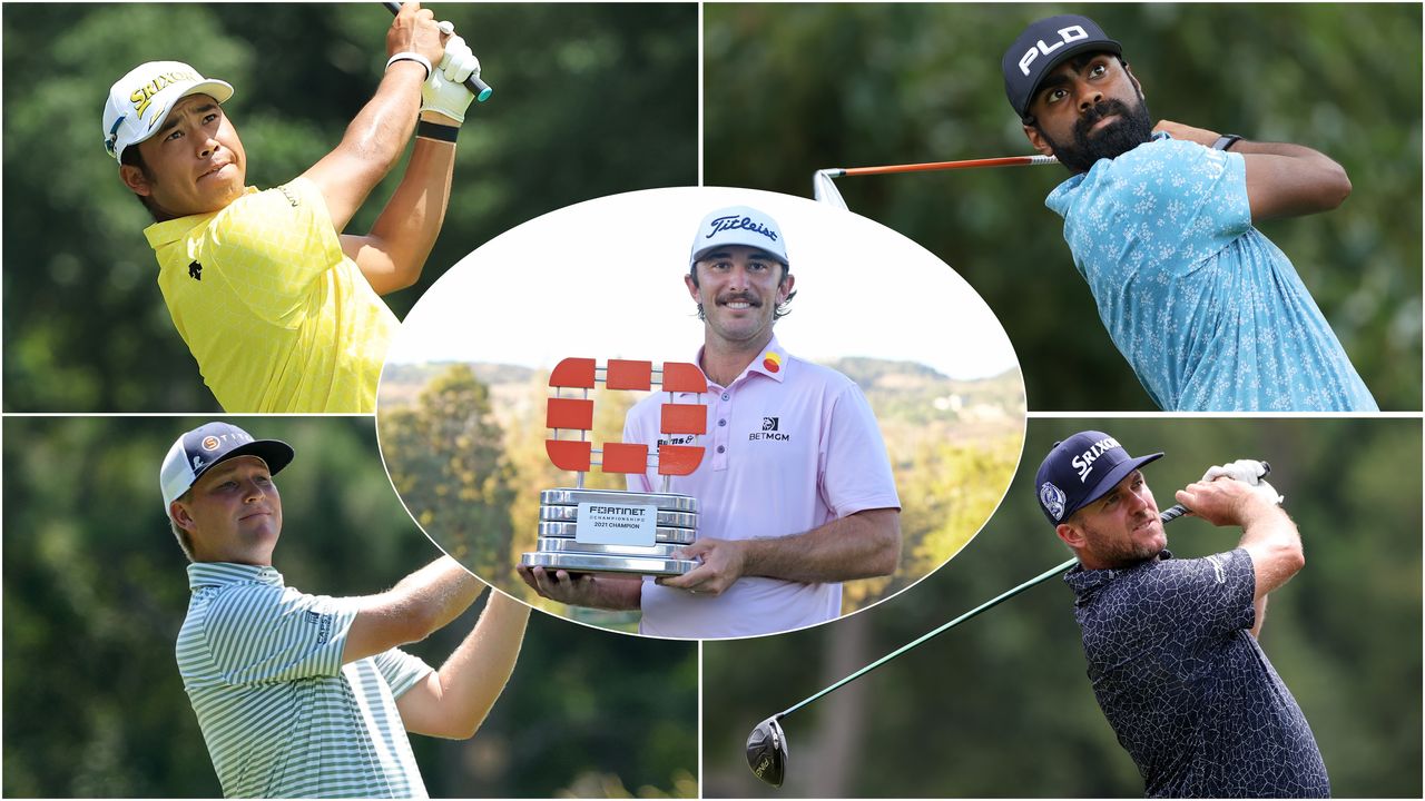 Five golfers pictured in a montage