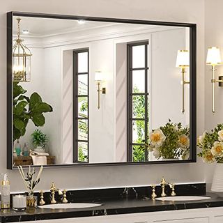 Keonjinn Black Framed Mirror for Bathroom 40 X 30 Inch Rectangular Wall Mirror for Bathroom Metal Frame Farmhouse Black Mirror Large Decorative Square Corner Rectangle Mirror(horizontal/vertical)