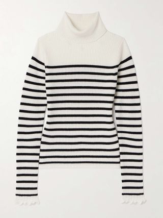 Annika Ribbed Striped Cashmere Turtleneck Sweater