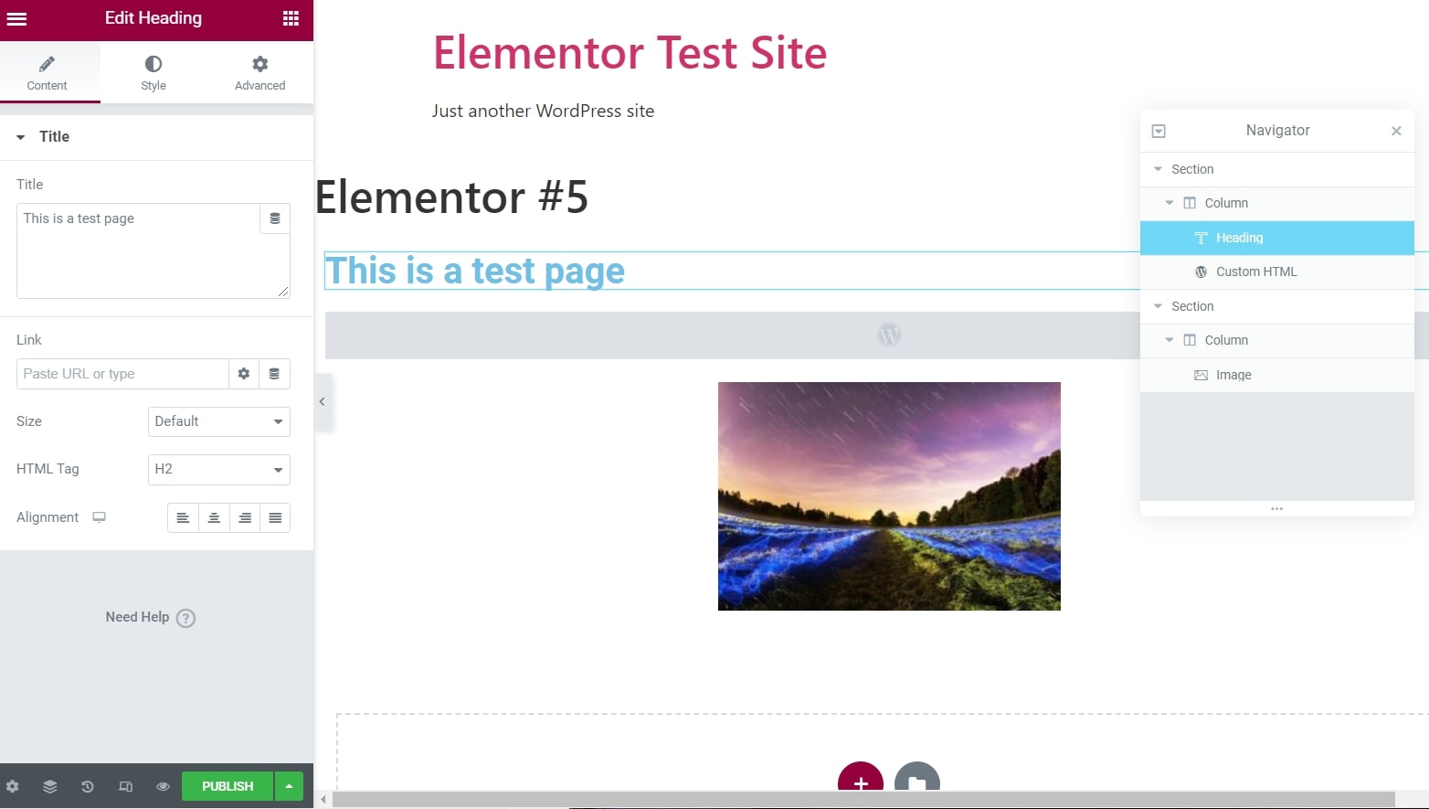 Elementor's site editor in use