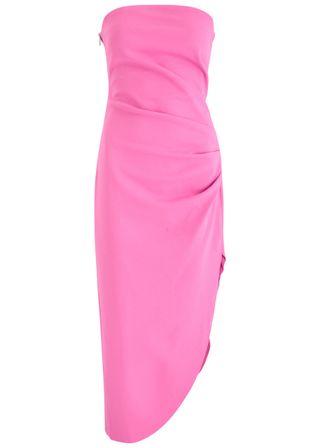 Audrina Strapless Gathered Midi Dress